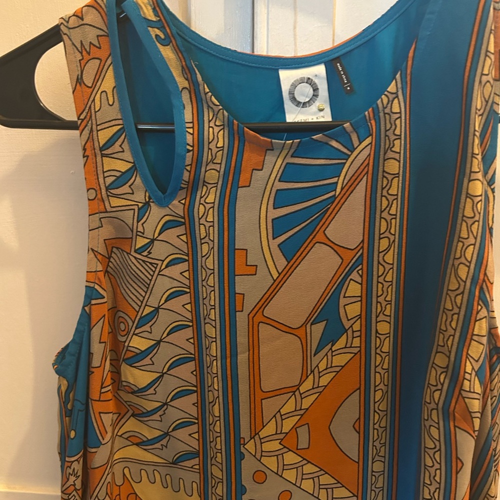 Geometric Blue and Brown Maxi Dress - Picture 2 of 4